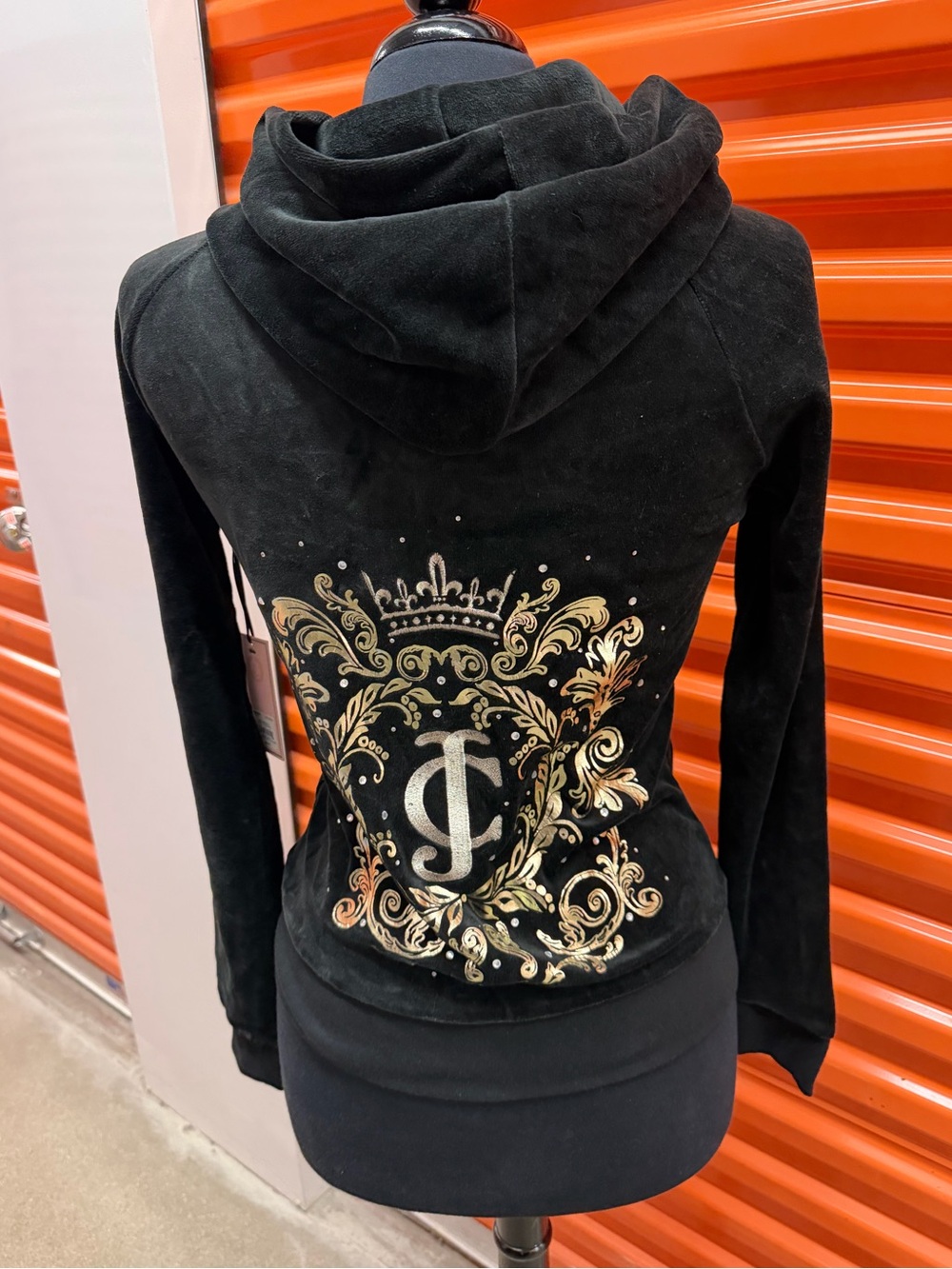 NWT Juicy Couture Black Velour Hoodie with Gold Foil Crest Size XS